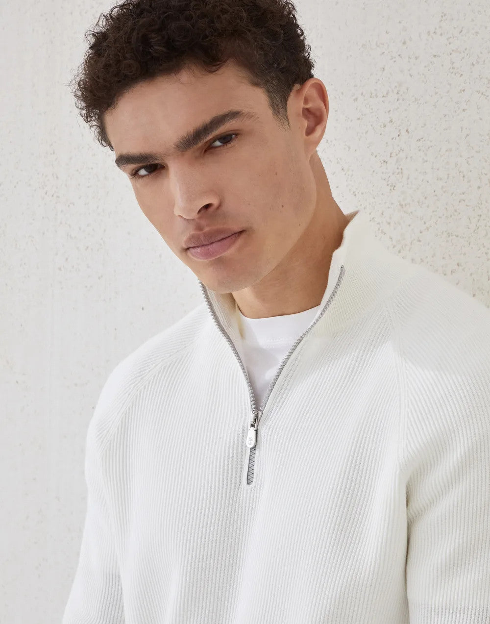 Brunello Cucinelli Men's British-Style Ribbed Cotton Knit Sweater Spring/Fall/Winter Half-Zip High-Neck Solid-Color Long-Sleeve Sweater Ngvp #2525
