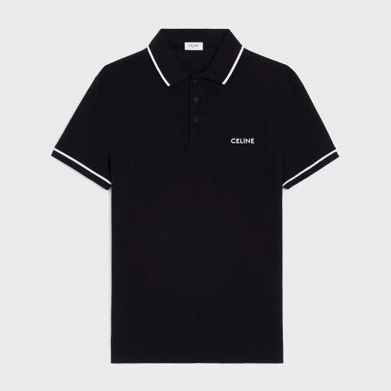 Celine Men's Summer Embroidered Logo Solid Color Short Sleeve Polo Shirt T-Shirt #72561