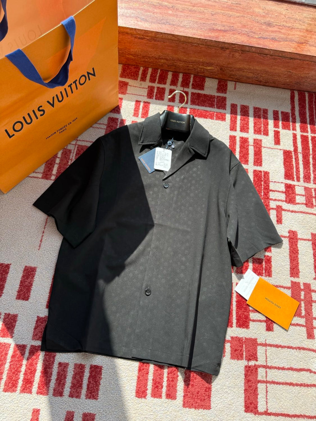 Louis Vuitton Men's Summer Solid Color Embroidered Full Print Silk Blend Single Breasted V-neck Short Sleeved Shirt #77565
