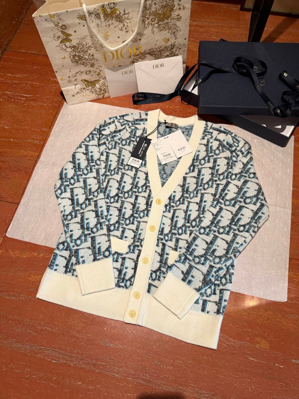 Dior Men's And Women's Spring/summer Fashion Casual Sheep Wool Jacquard Fabric Oblique Print Single Breasted V-neck Long Sleeved Sweater Knitted Cardigan #78296