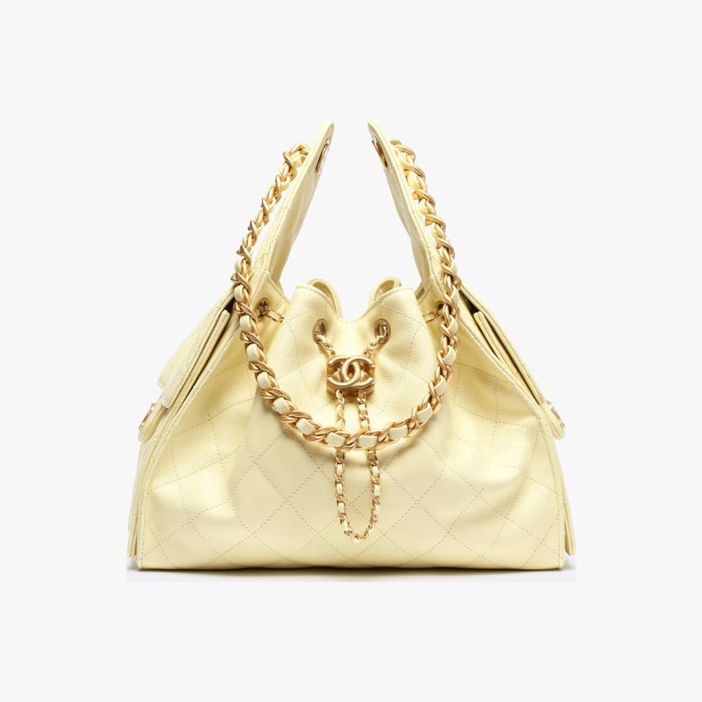 Chanel Women's Classic Double C Logo Solid Color Cowhide & Leather Tote Shoulder Bag Bags Metallic-colored Leather Tends To Fade Easily #77572