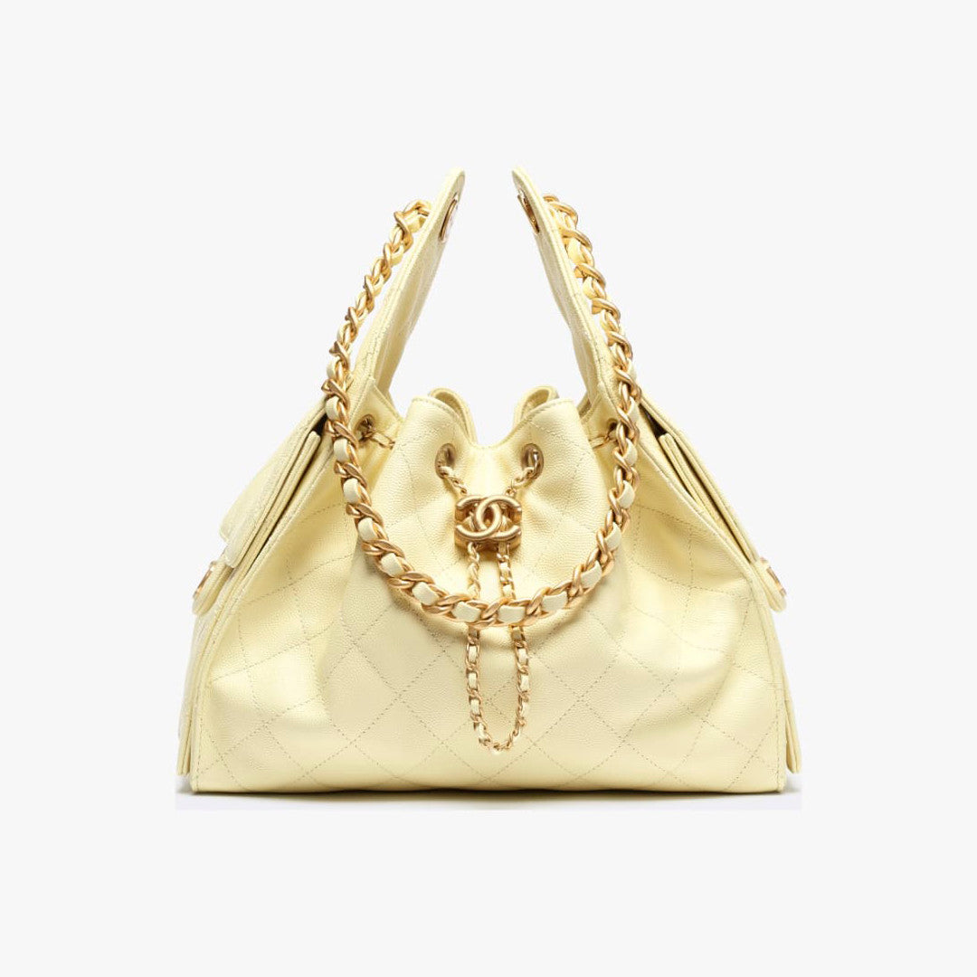 Chanel Women's Classic Double C Logo Solid Color Cowhide & Leather Tote Shoulder Bag Bags Metallic-colored Leather Tends To Fade Easily #77572