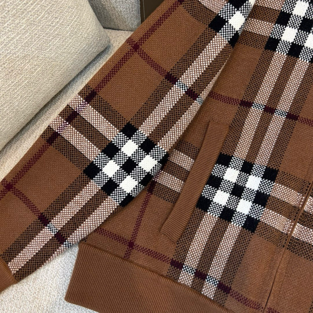 Burberry Men's Check Jacquard Wool Cashmere Knit Zipper Long Sleeve Jacket #74818
