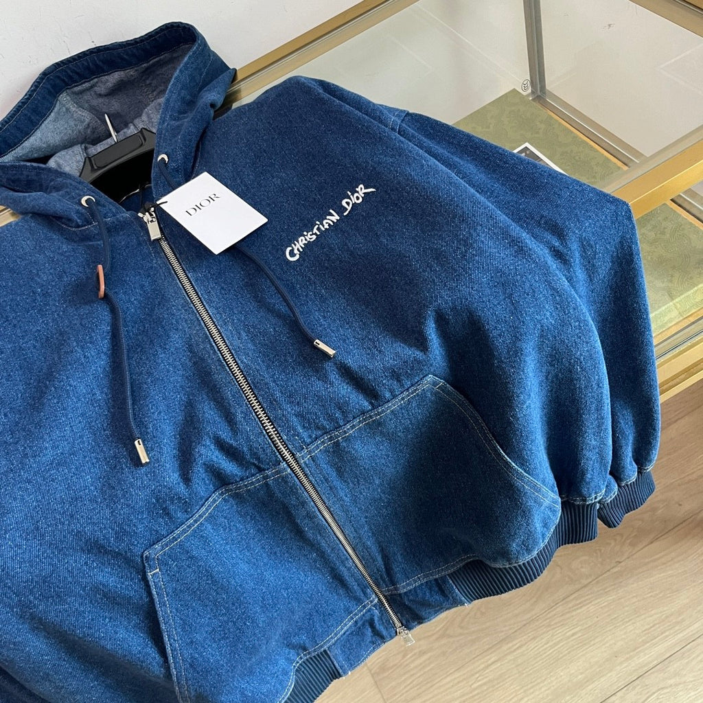 Dior Men's Spring And Fall Navy Blue Letter Print Zipper Hooded Long Sleeve Jacket #73271