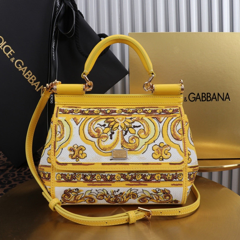 Dolce&Gabbana Majolica Embroidery Sicily Small Handbag Women's Classic Embroidered Spring/summer Tote With Chain Strap And Crossbody Strap Bag Bags #197030