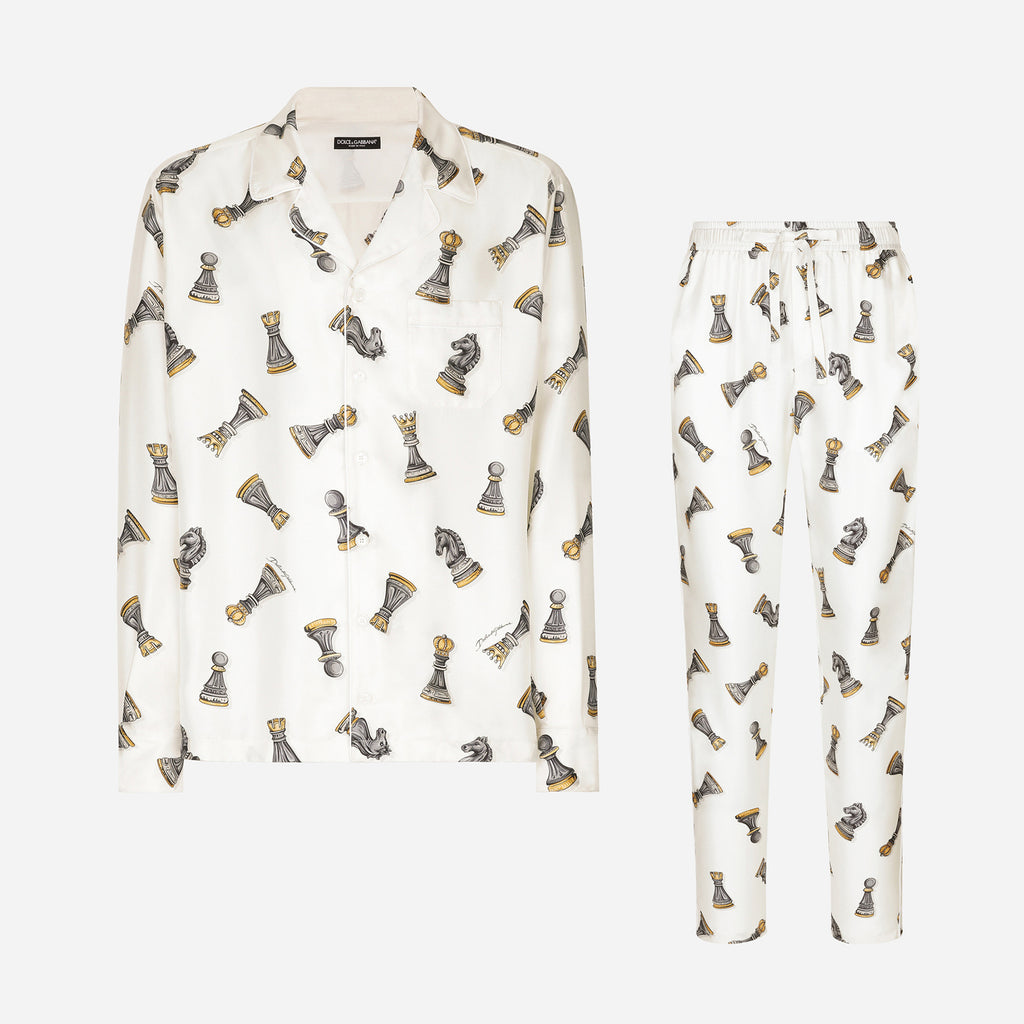 Dolce&Gabbana Men's And Women's Spring And Summer Chess Printing Single Breasted Long Sleeved Shirt Elastic Waist Tie Casual Pants Suit Set #75724