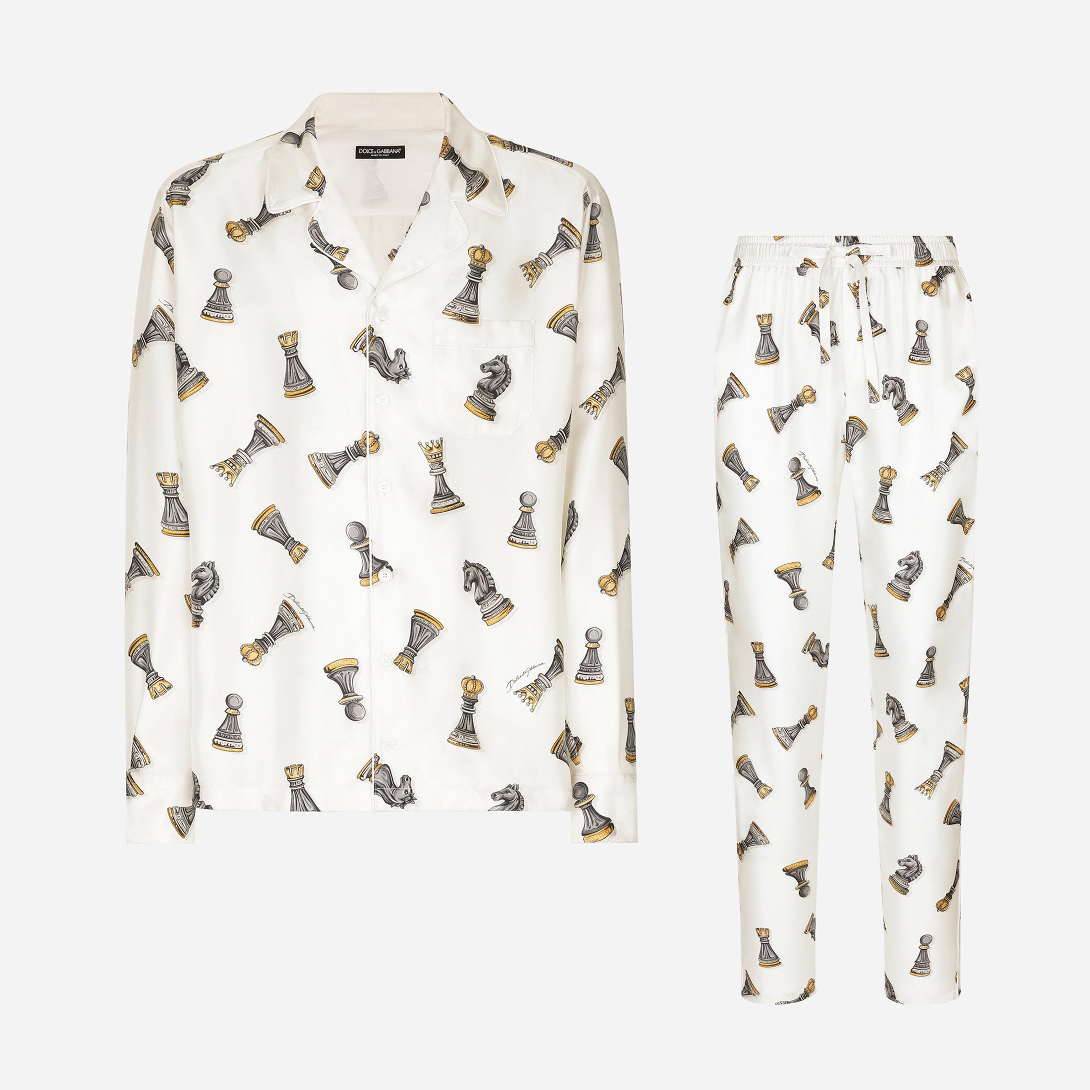 Dolce&Gabbana Men's And Women's Spring And Summer Chess Printing Single Breasted Long Sleeved Shirt Elastic Waist Tie Casual Pants Suit Set #75724