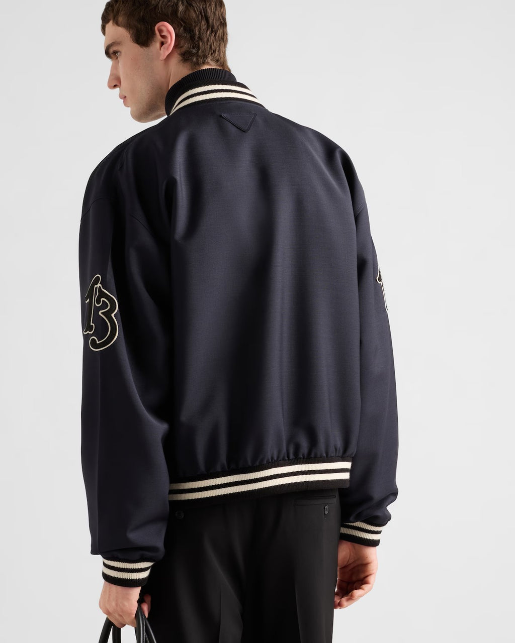 Prada Men's Spring And Autumn Monogrammed Striped Single Breasted Solid Color Long Sleeve Aviator Jacket Ngvp #9272