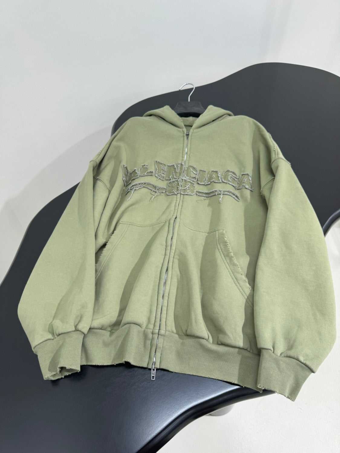 Balenciaga Men's And Women's Spring And Fall Solid Color Embroidery Letter Print Hooded Zipper Long Sleeved Jacket #75772