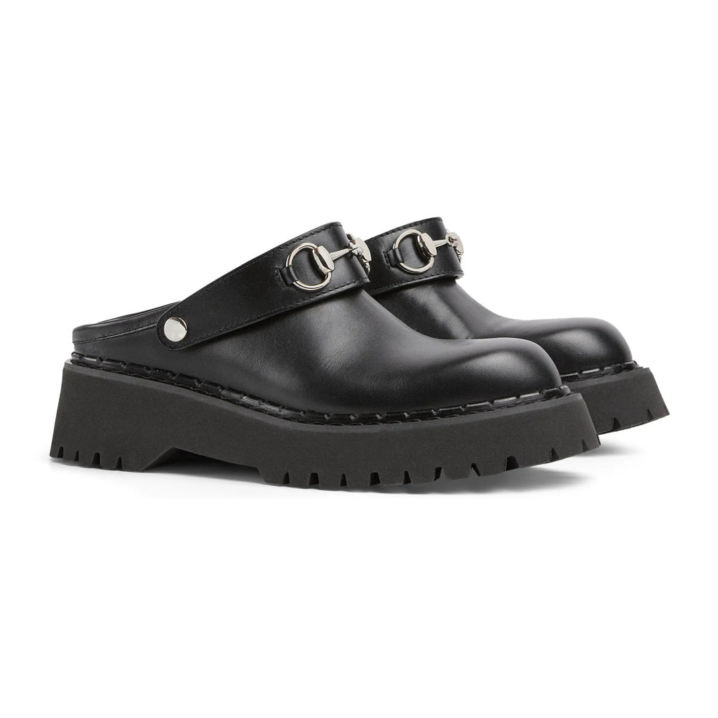 Gucci Women's Decorated Horsebit Buckle Mule Shoes Suede Leather Half Slippers Fashion Thick Bottom Height Increasing Shoes Heel Height:5cm  #81434