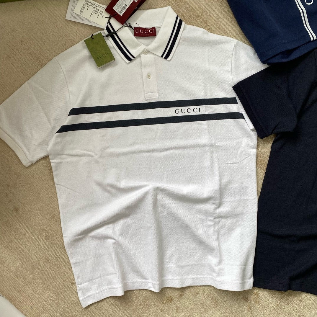 Gucci Men's Summer Letter Stripe Casual Short Sleeve Polo Shirt T-shirt #99599