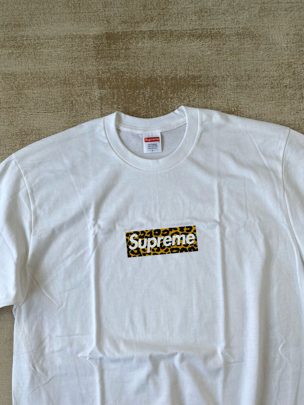 Supreme Men's and Women's Summer Leopard Print Box Logo Shanghai Opening Limited White Short Sleeve T-Shirt #99193