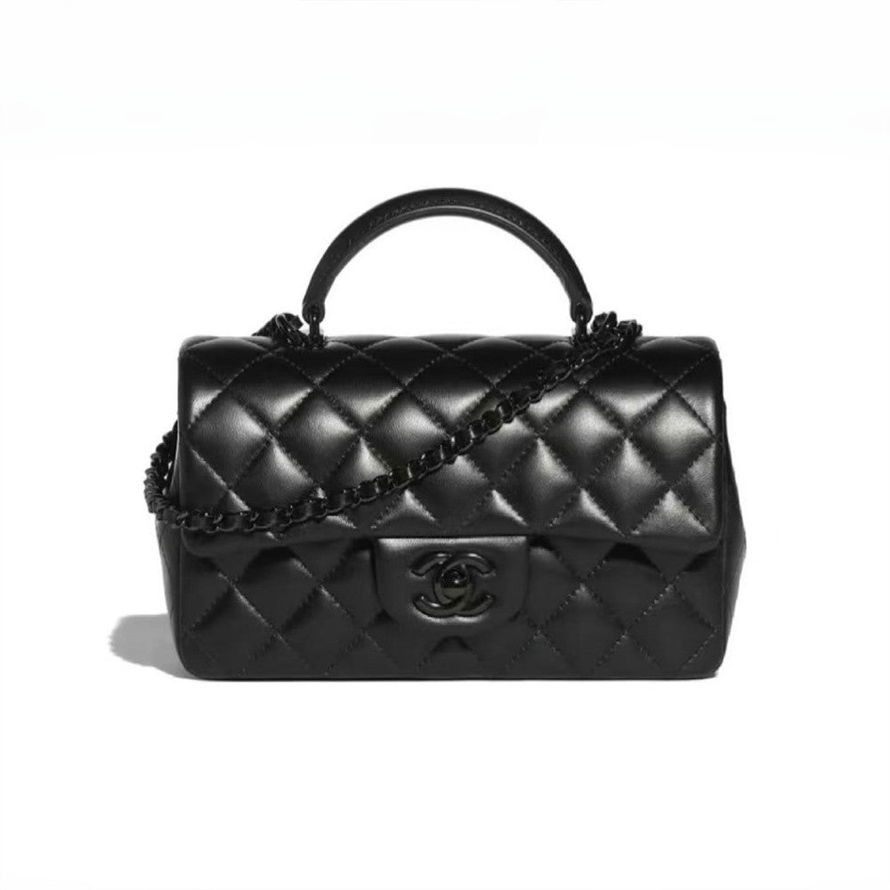 Chanel So Black Quilted Lambskin Mini Rectangular Classic Single Flap #378297