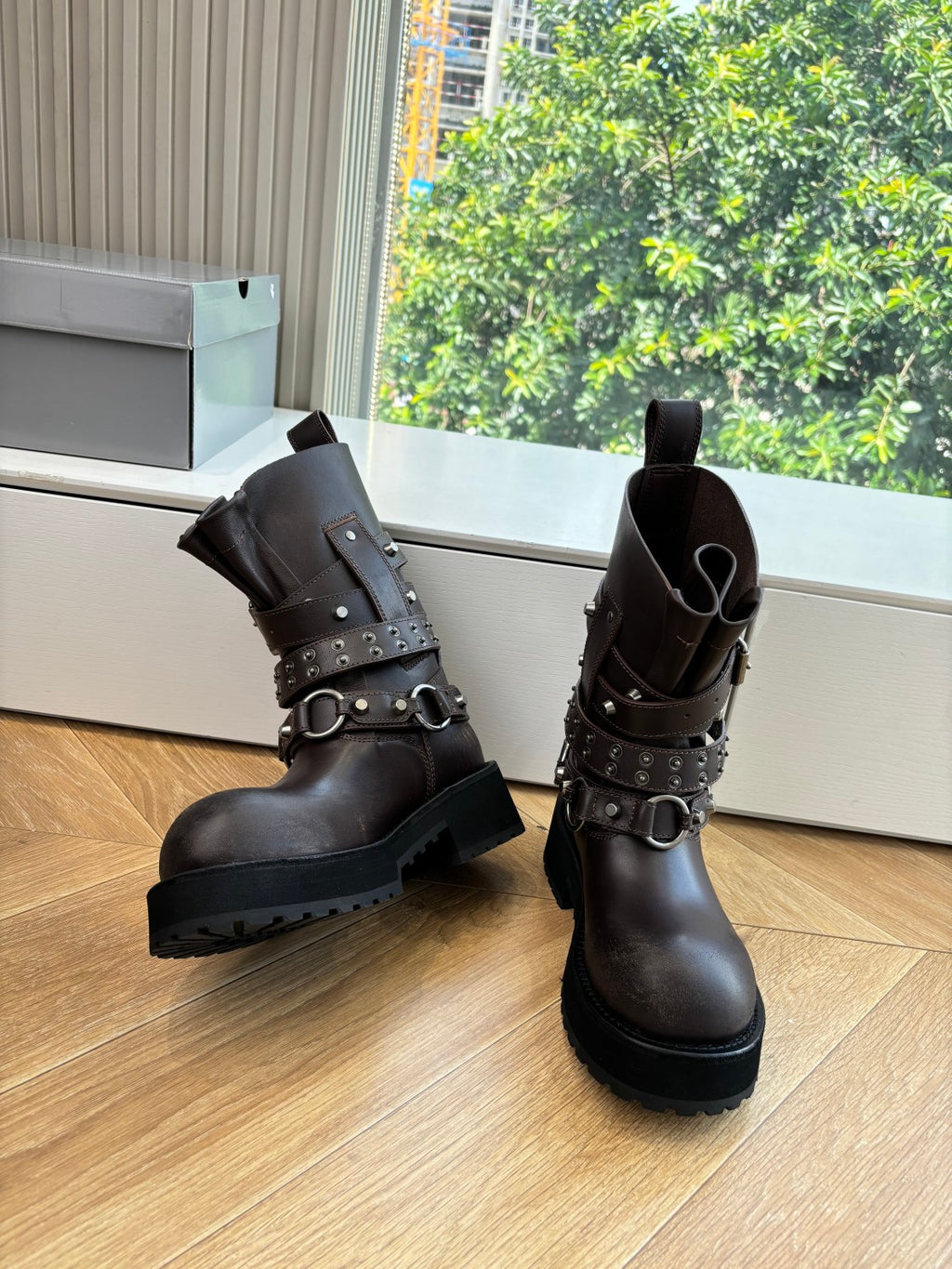 Balenciaga Men's and Women's Fall/Winter Fashion Casual Round Toe Sleeveless Thick Sole Leather Mid Calf Boots Shoes #78583