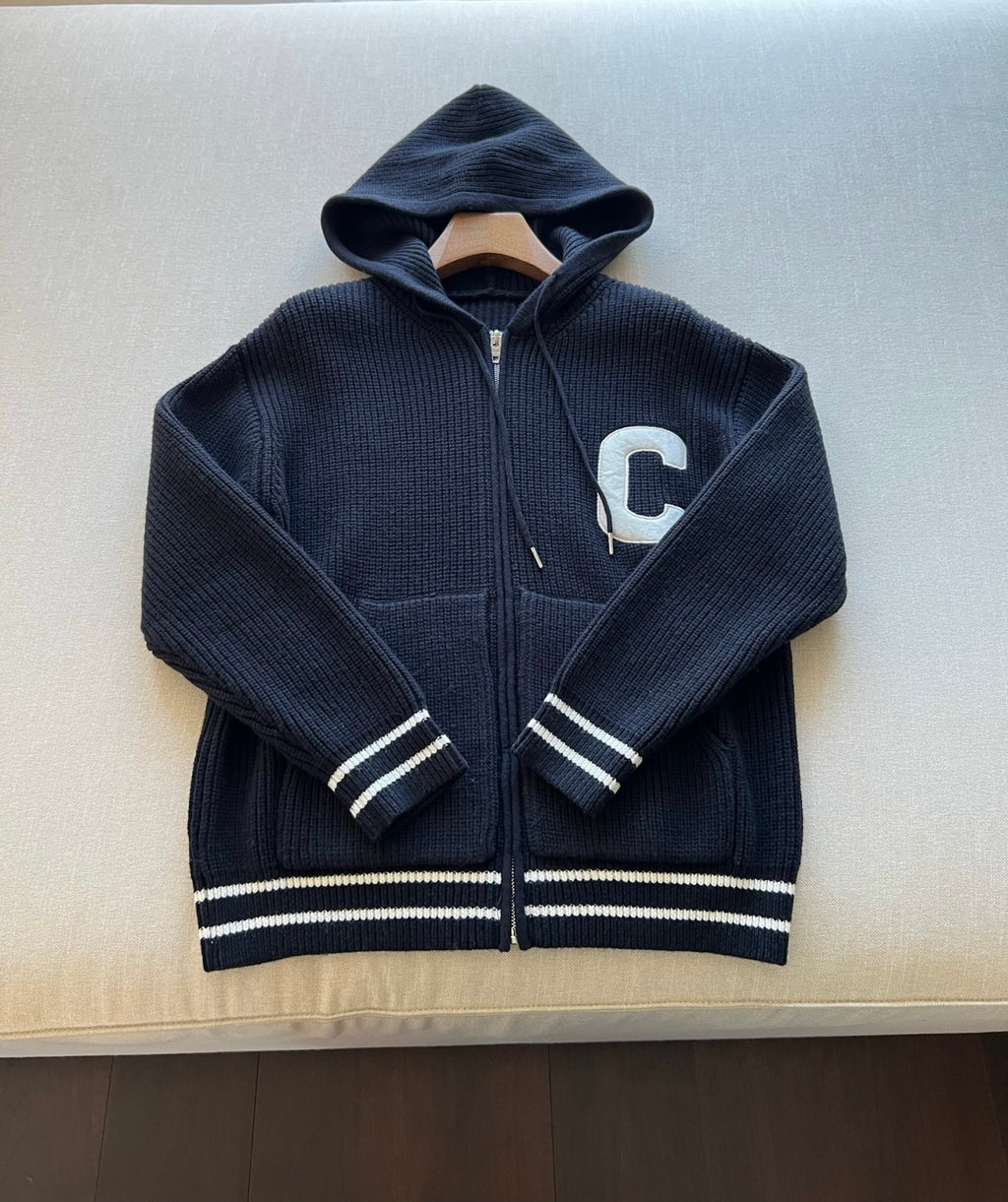 Celine Men's Spring and Autumn Solid Color Knit Hooded Drawstring Zipper Long Sleeve Jacket #75345