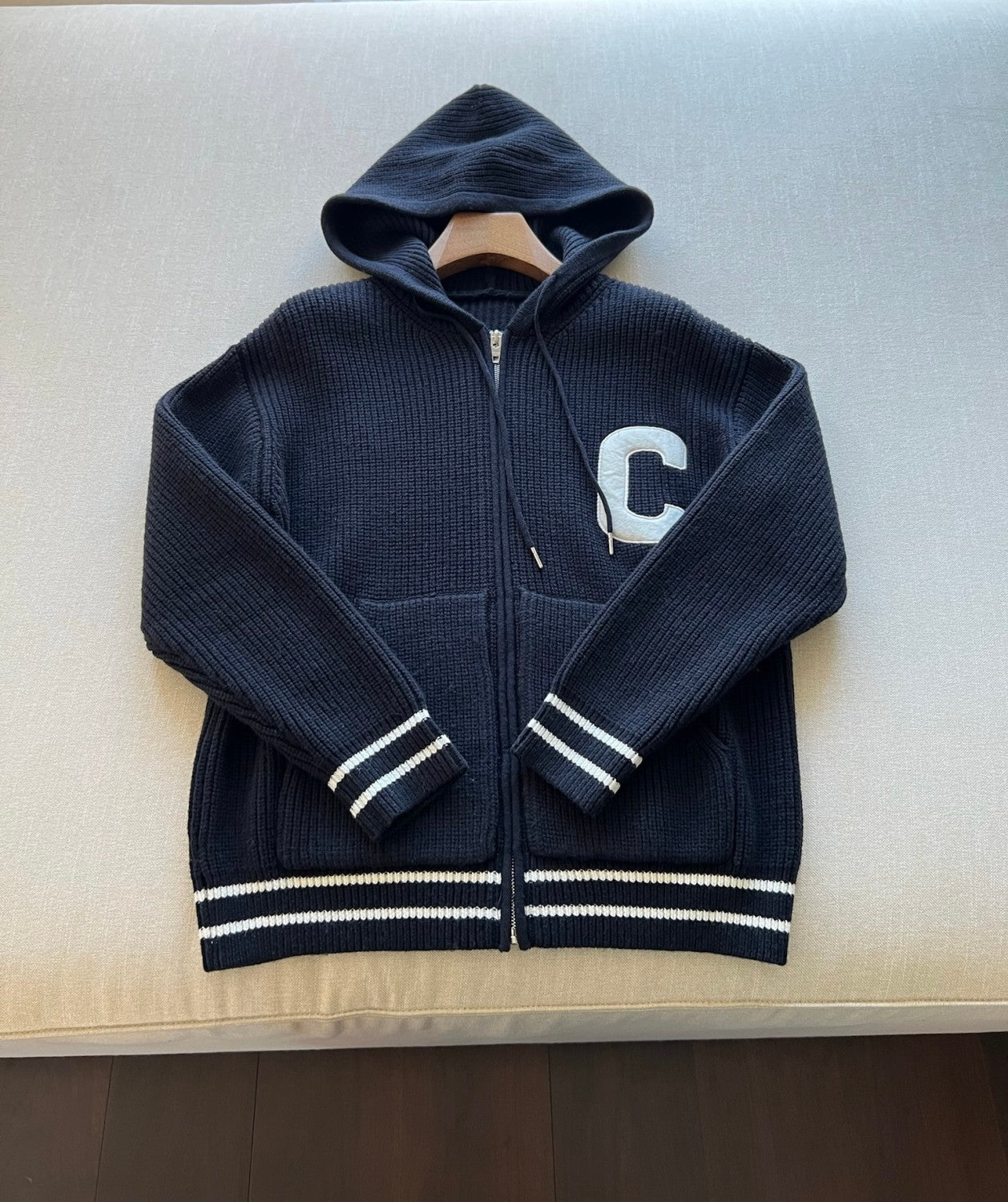 Celine Men's Spring and Autumn Solid Color Knit Hooded Drawstring Zipper Long Sleeve Jacket #75345