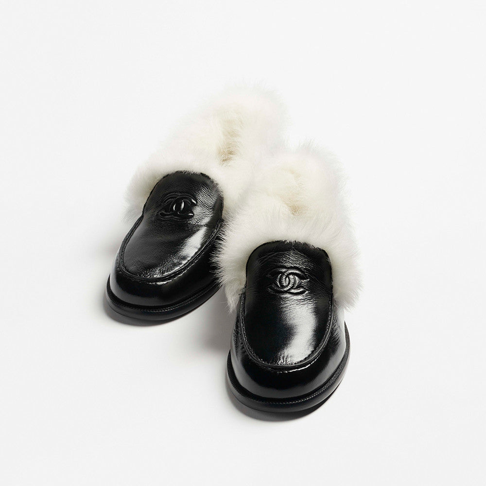 Chanel Women's Flat Loafers Suede Glossy Pleated Lambskin And Double-Sided Shearling Lambskin #333067