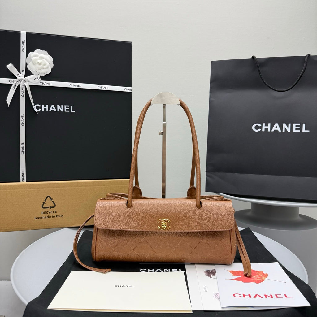 Chanel Small Shopping Bag Grained Calfskin Gold-tone Metal Black #380058