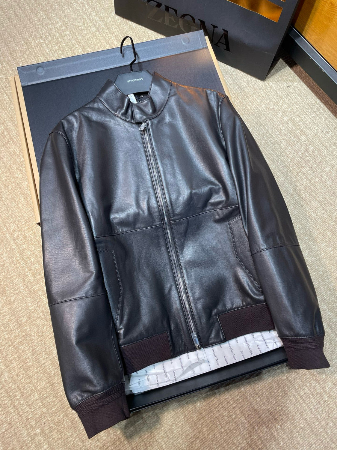 Ermenegildo Zegna Men's Fall And Winter Flight Jacket Leather Jacket Fashion Temperament Zipper Premium Design Jacket Ngvp #2249