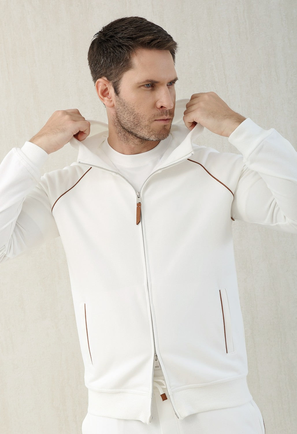 Brunello Cucinelli Men's Techno Cotton French Terry Hooded Long Sleeve Casual Athletic Sweatshirt Solid Color Zipper Spring Jacket Ngvp #1675