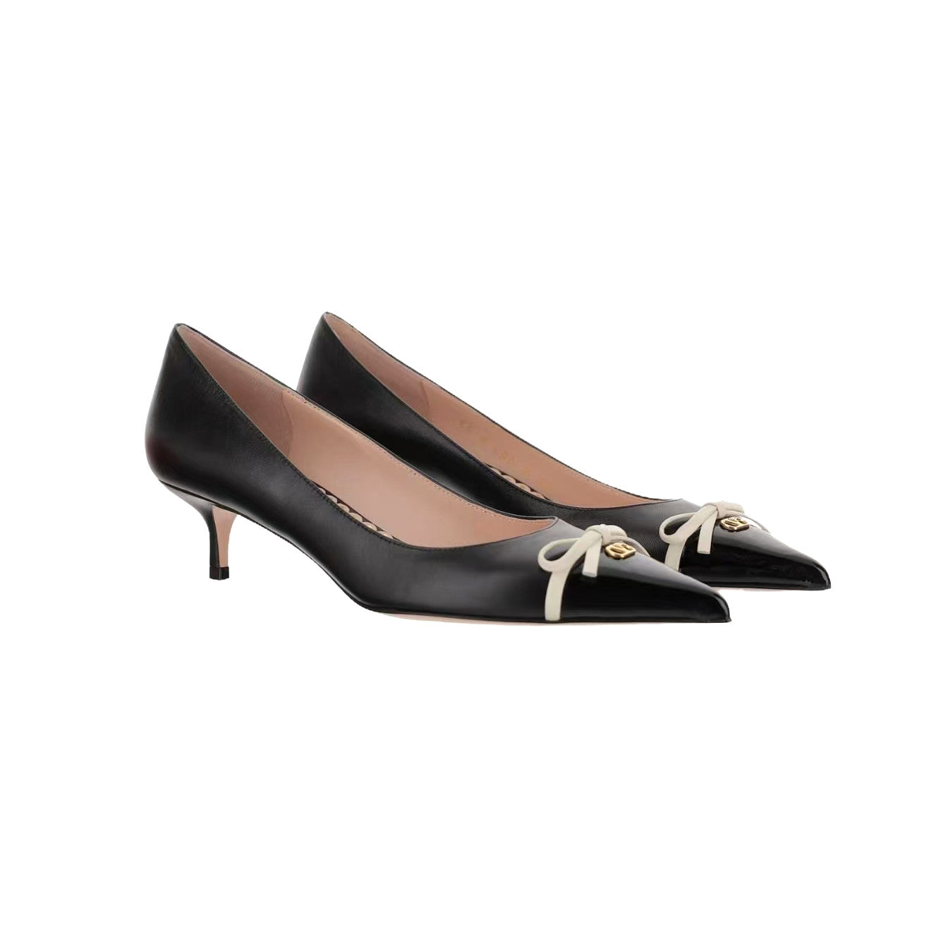 Valentino Women's Spring/Fall Classic Pointed Toe Covered Toe Bow V-Logo Sandals 4cm Heel Height Shoes #78843