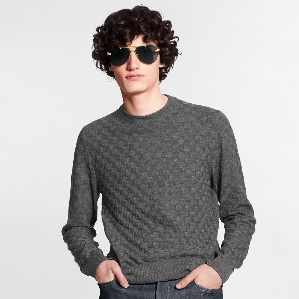 Louis Vuitton Men's Spring. Autumn And Winter Damier Signature Crew Neck Plaid Solid Color Long Sleeve Fitted Wool Sweater Ngvp #9311