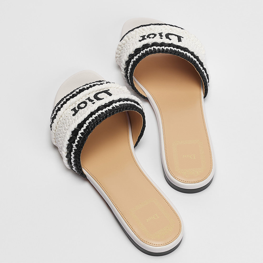 DIOR Dioriviera Dior Woven Slide Soupir Pink Crocheted Raffia-Effect Technical Fabric #387794