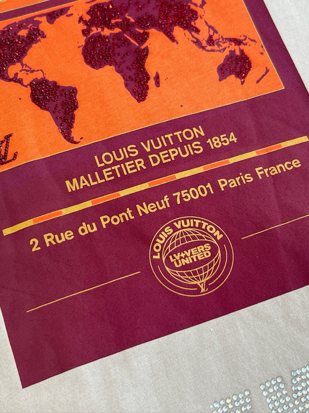 Louis Vuitton Men's Summer World Map Hot Drill Pattern Printed Cotton Round Neck Short Sleeve T-Shirt #76268