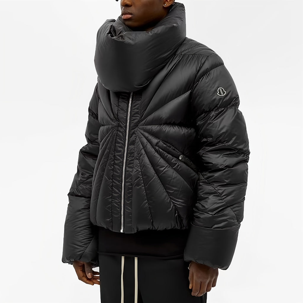 Rick Owens X Moncler Men's Women's Autumn And Winter Dark Ray Down Jacket Neck Collar Padded Down Jacket High Street Trend Zipper Jacket Ngvp #2495