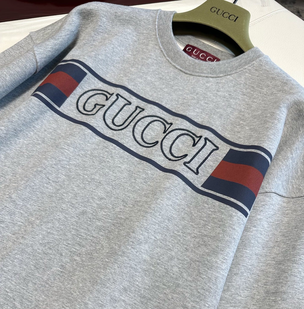 Gucci Men's Spring and Summer Solid Color Letter Printed Cotton Round Neck Long Sleeve Sweatshirt #76391