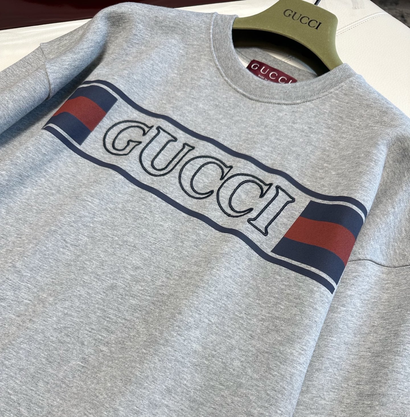 Gucci Men's Spring and Summer Solid Color Letter Printed Cotton Round Neck Long Sleeve Sweatshirt #76391