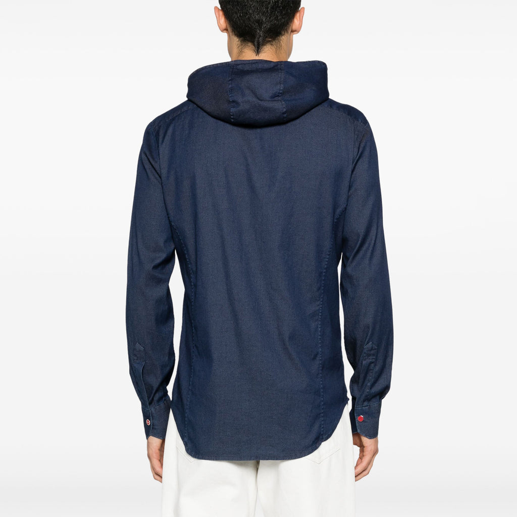 Kiton Men's Spring And Fall Retro Plaid Hooded Shirt Long-sleeved Lapel Buttons Fashion Casual Denim Cotton Shirt Ngvp #8879
