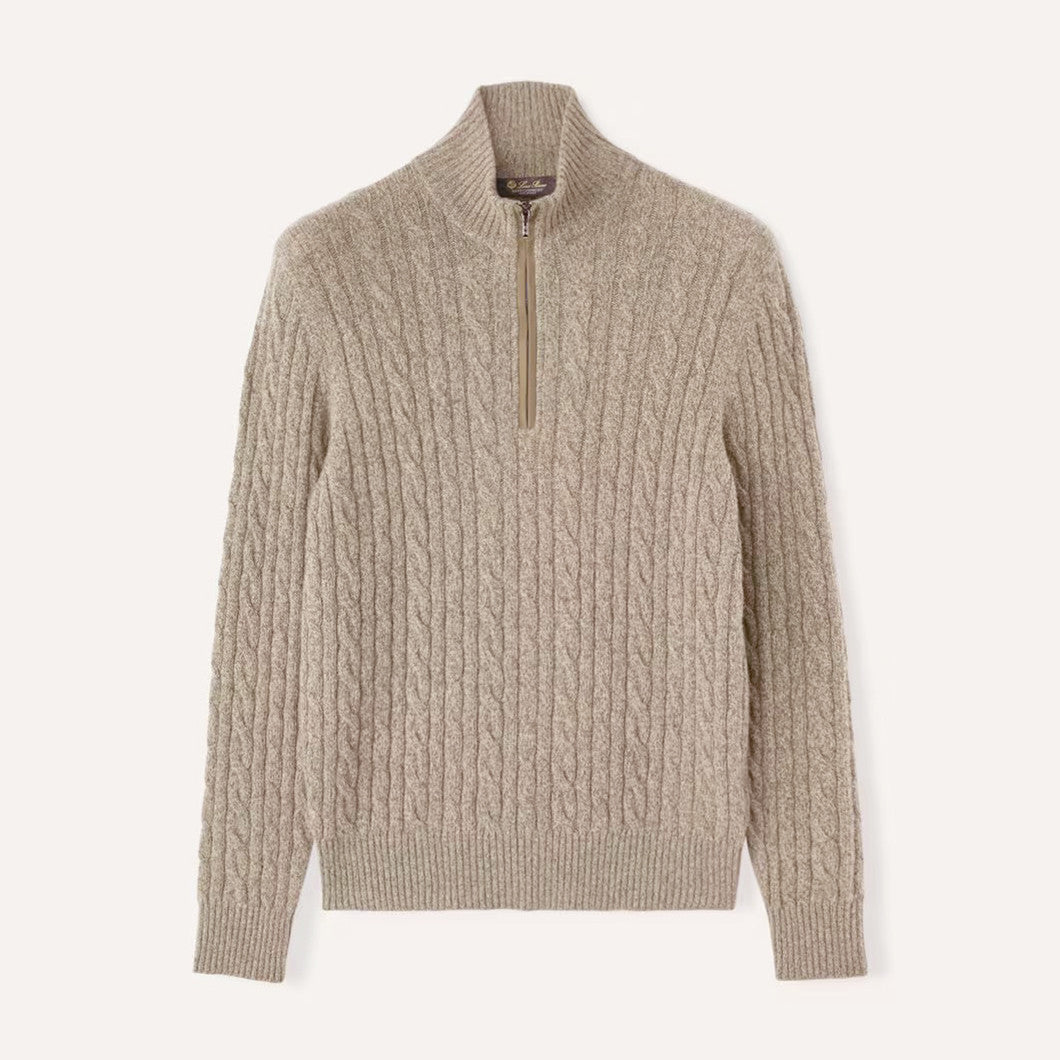 Loro Piana Men's Fall/Winter Half High Neck Zipper Long Sleeve Cashmere Fitted Knit Sweater Ngvp #9738