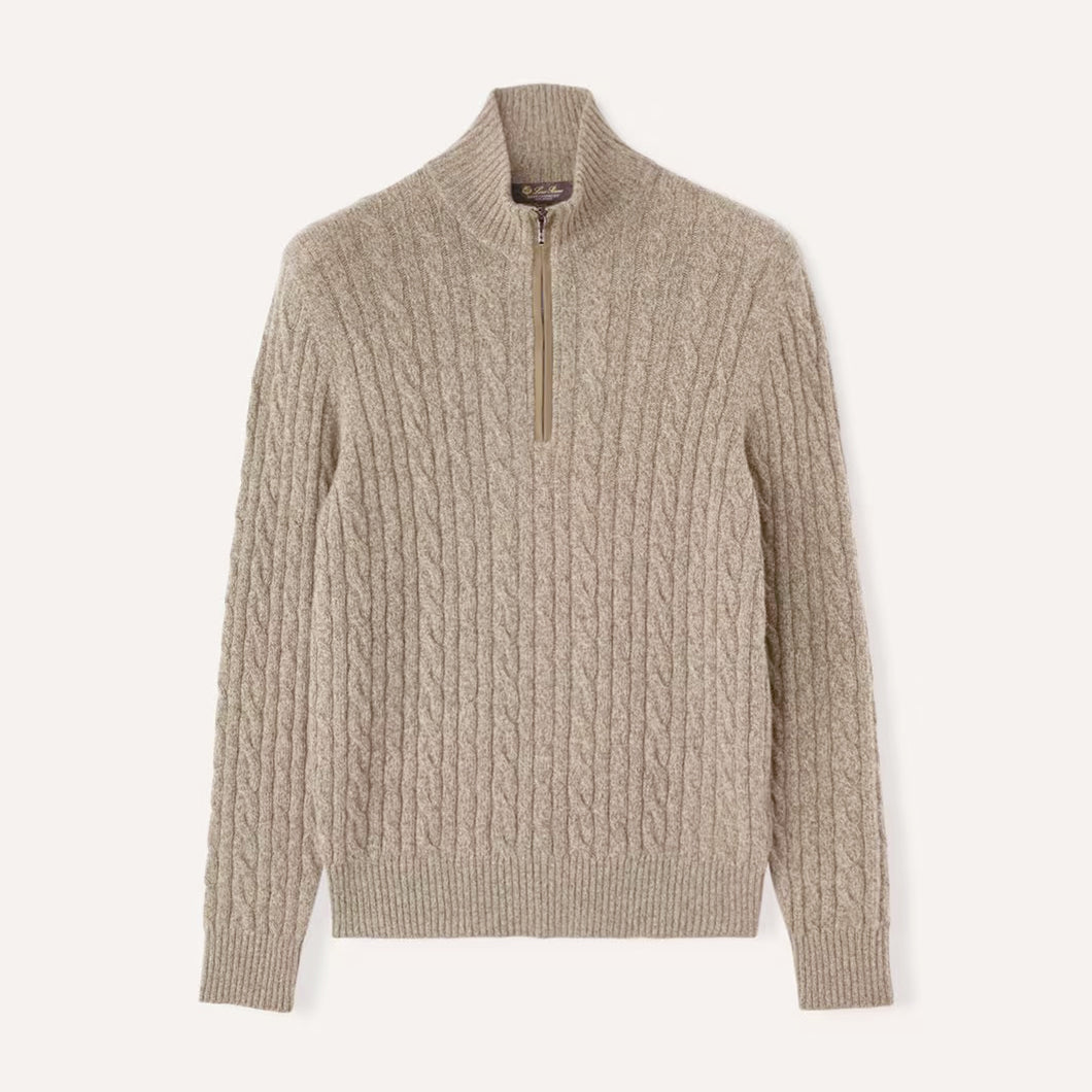 Loro Piana Men's Fall/Winter Half High Neck Zipper Long Sleeve Cashmere Fitted Knit Sweater Ngvp #9738