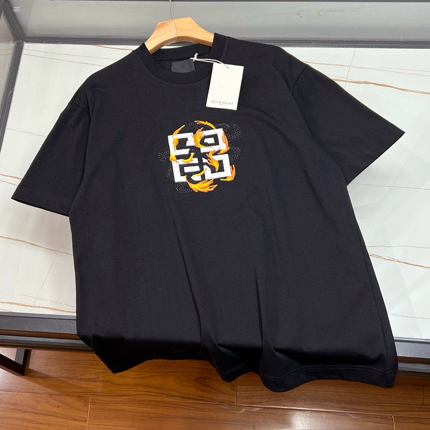 Givenchy Men's Spring/Summer Cotton 4G Dragon Printed Short Sleeve Black Slim Fit Straight T-shirt #98322