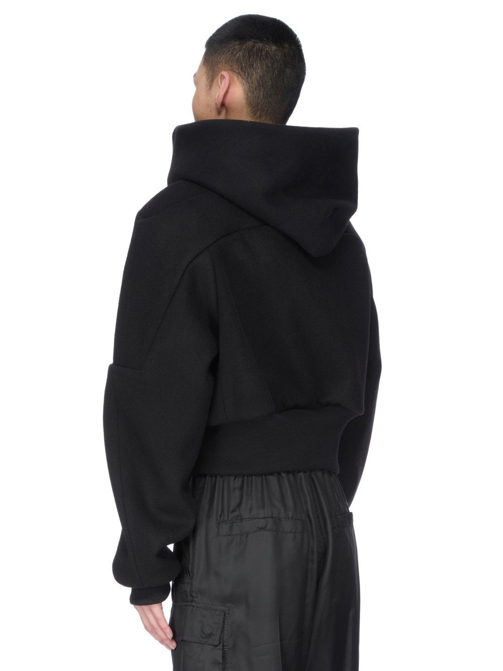 Rick Owens Cropped Hooded Fligh Jacket Black Virgin Wool Cropped Flight Jacket #332196