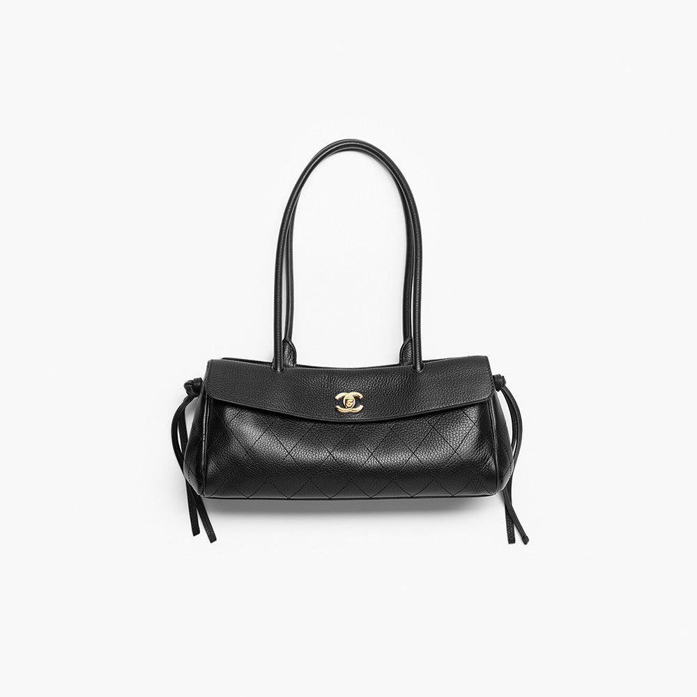 Chanel Small Shopping Bag Grained Calfskin Gold-tone Metal Black #377657