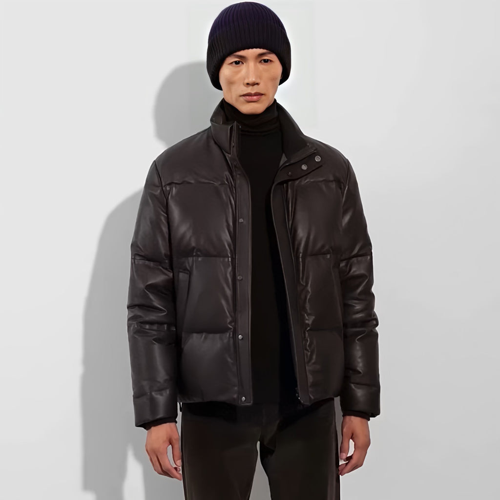 Ermenegildo Zegna Men's Fall And Winter Leather Down Zipper Stand-up Collar Jacket Temperament Casual Fashion Warm Jacket Ngvp #2644