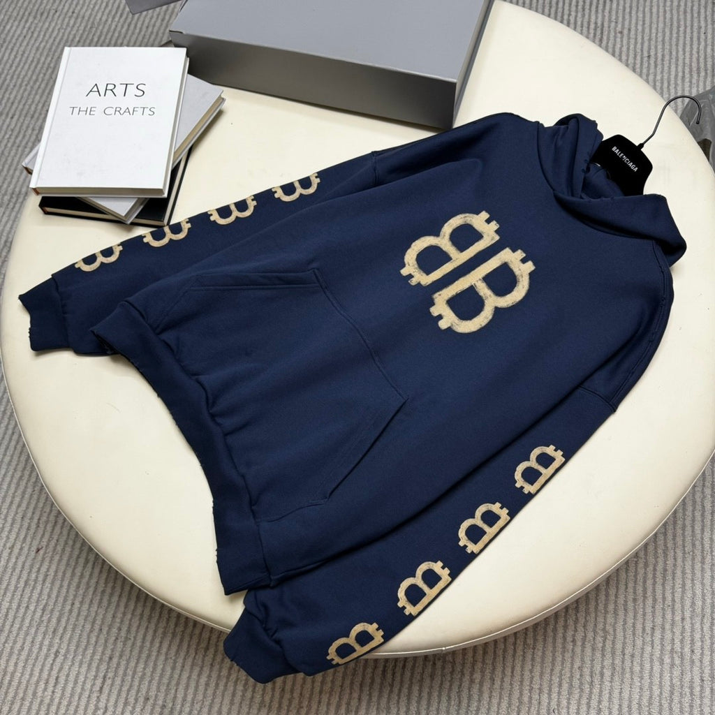 Balenciaga Men's Spring And Autumn Bitcoin Printed Logo Hooded Sweatshirt Fashion High Street Trend Long Sleeve Top Pullover Hoodies #73136
