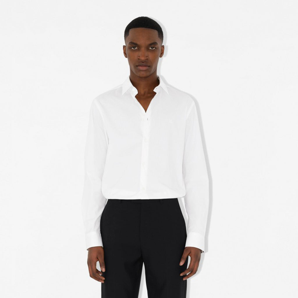 Burberry Men's Four Seasons Equestrian Rider Embroidered Logo Plaid Slim Fit Solid Color Long Sleeve Shirt #99377