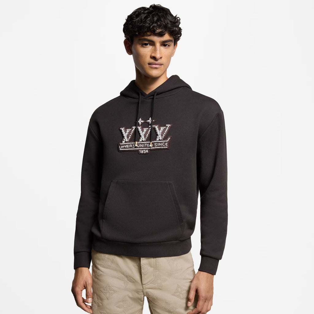 Louis Vuitton Men's Spring/Autumn Solid Color Beaded Embroidery Pattern Printed Drawstring Hooded Long Sleeve Sweatshirt #77951