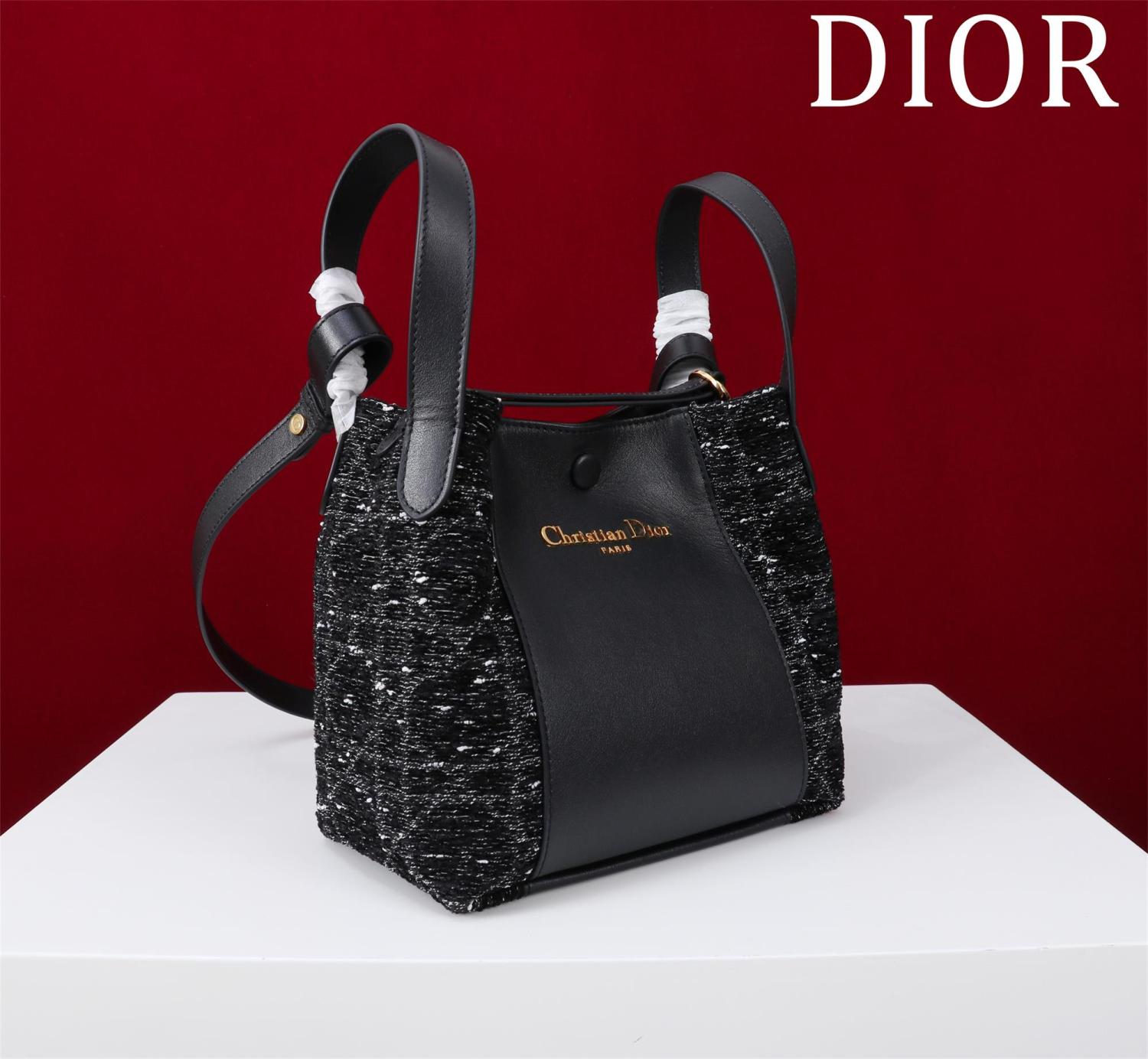 Dior Women's Solid Color Tweed & Leather Tote Shoulder Bag Bags #75973