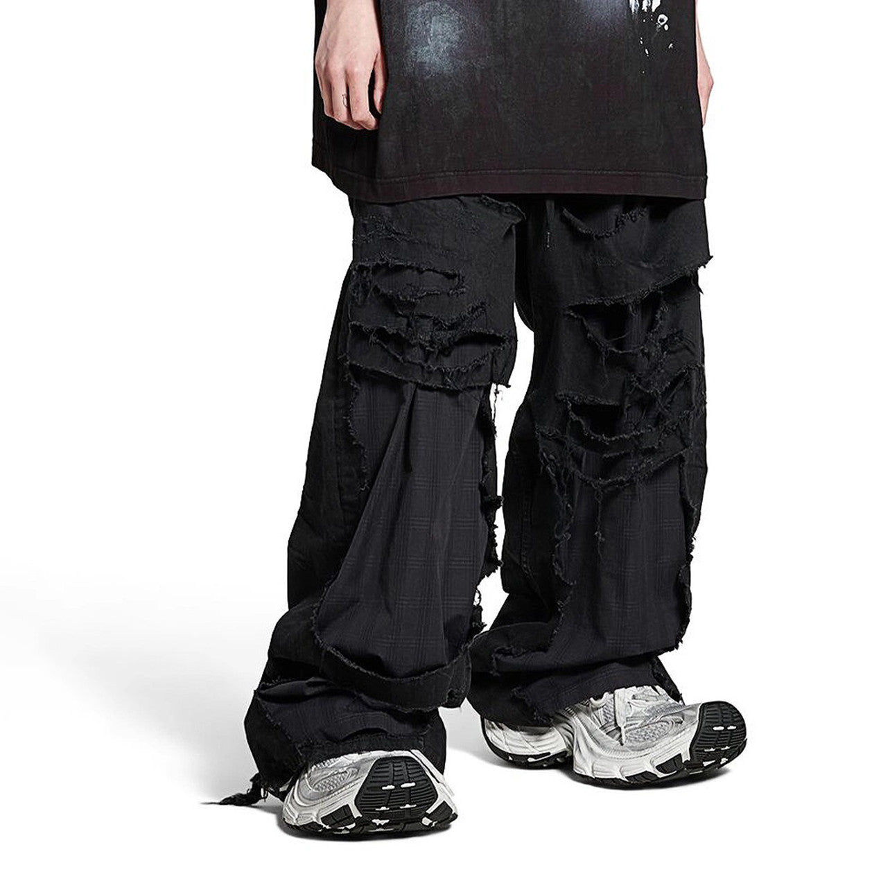 Balenciaga Men's Women's Four Seasons Cotton Black Patchwork Pajama Pants High Waist Casual Loose Straight Denim Pants Ngvp #9595