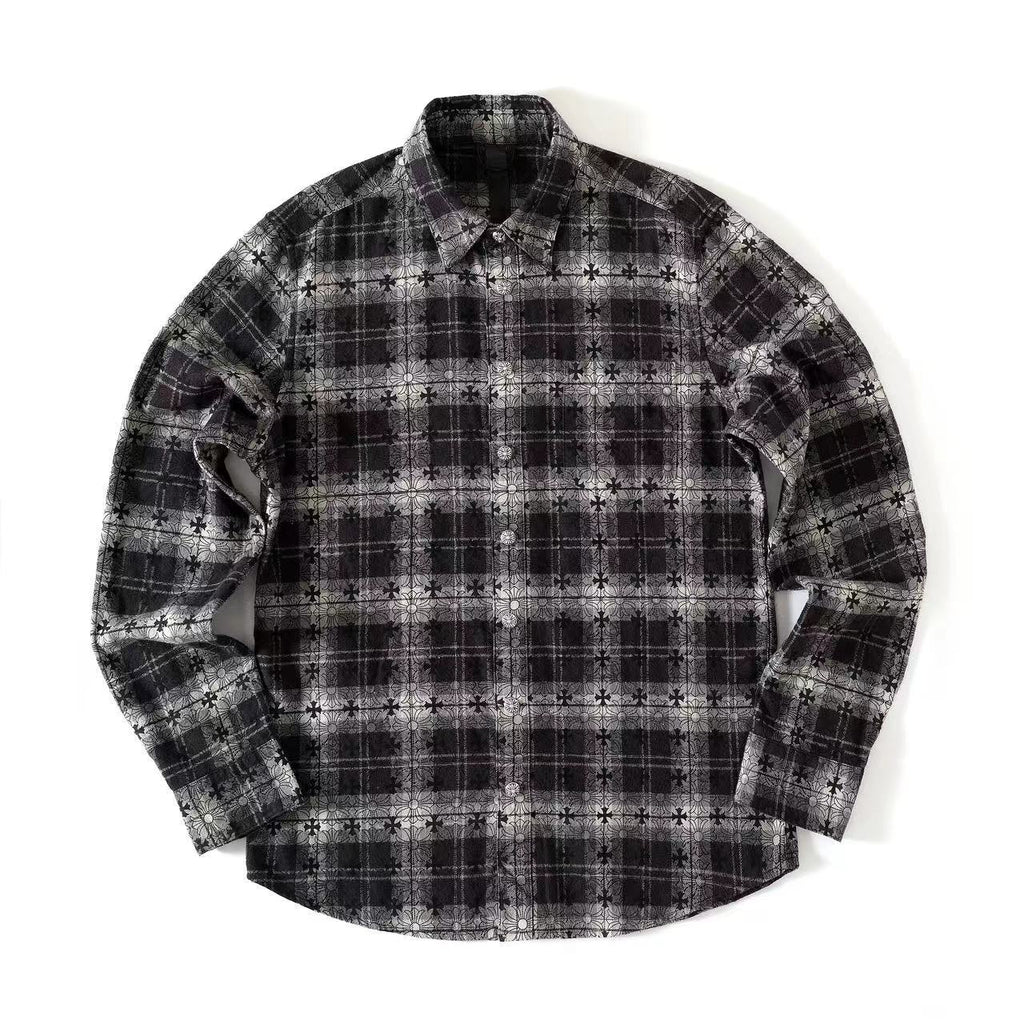 Chrome Hearts Men's And Women's Spring/Summer Fashion Casual Collared Single Breasted Logo Checkered Jacquard Woven Shirt #78259