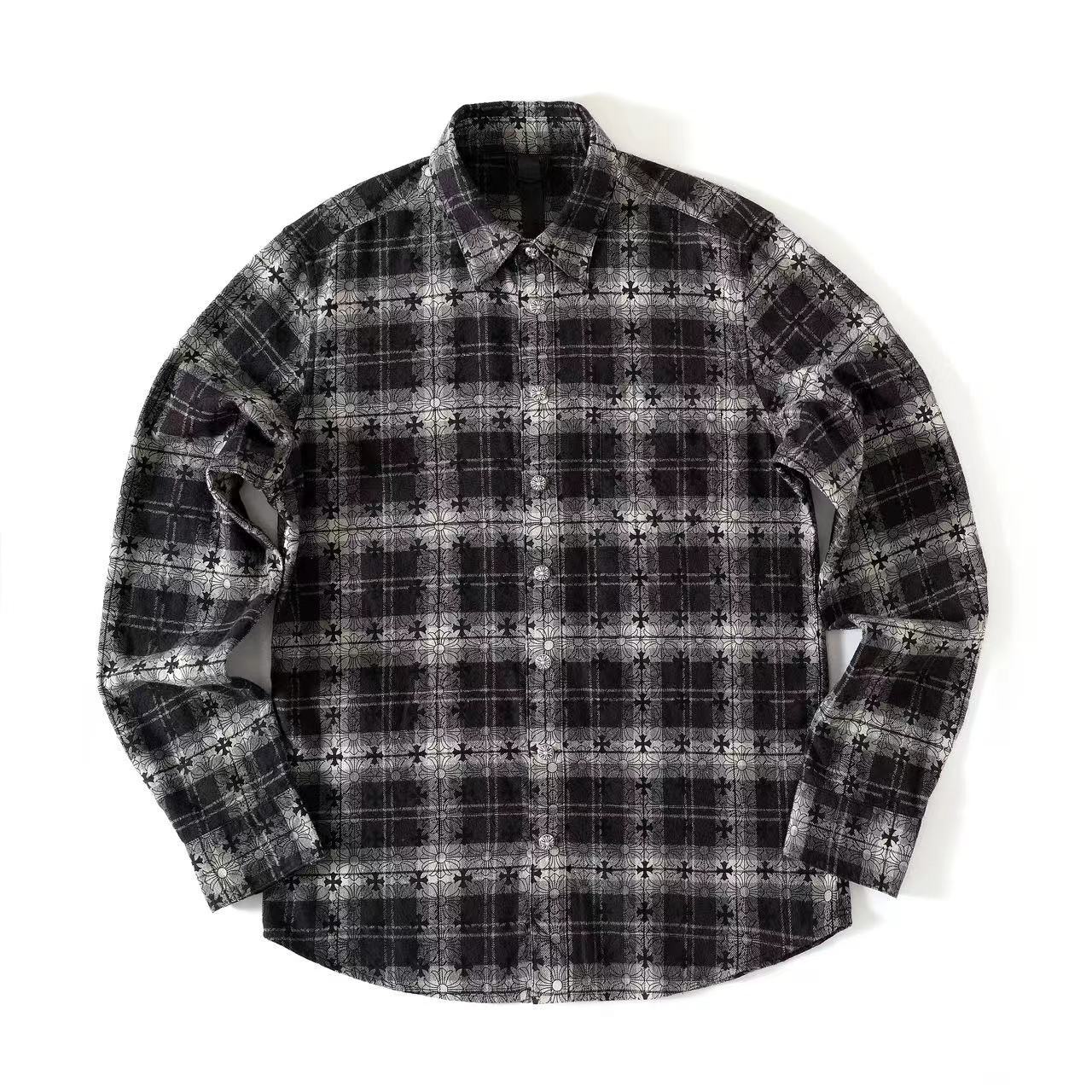 Chrome Hearts Men's And Women's Spring/Summer Fashion Casual Collared Single Breasted Logo Checkered Jacquard Woven Shirt #78259