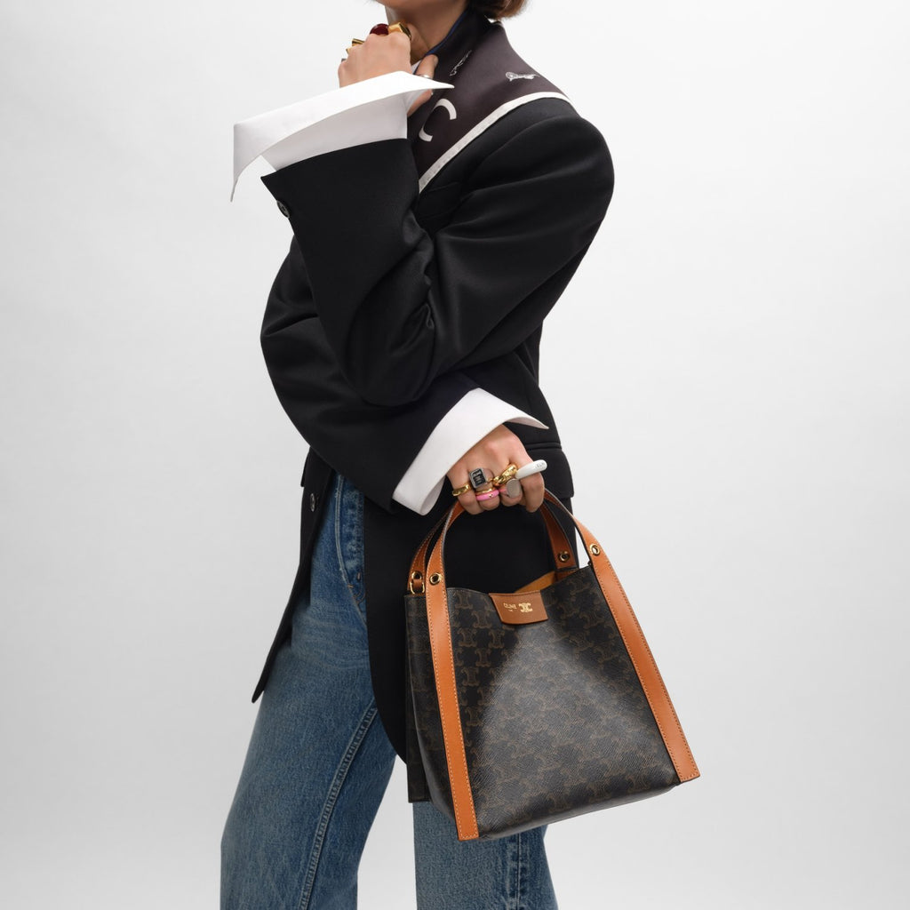 Celine Small Cube Bag in Triomphe Canvas and Natural Calfskin #377768