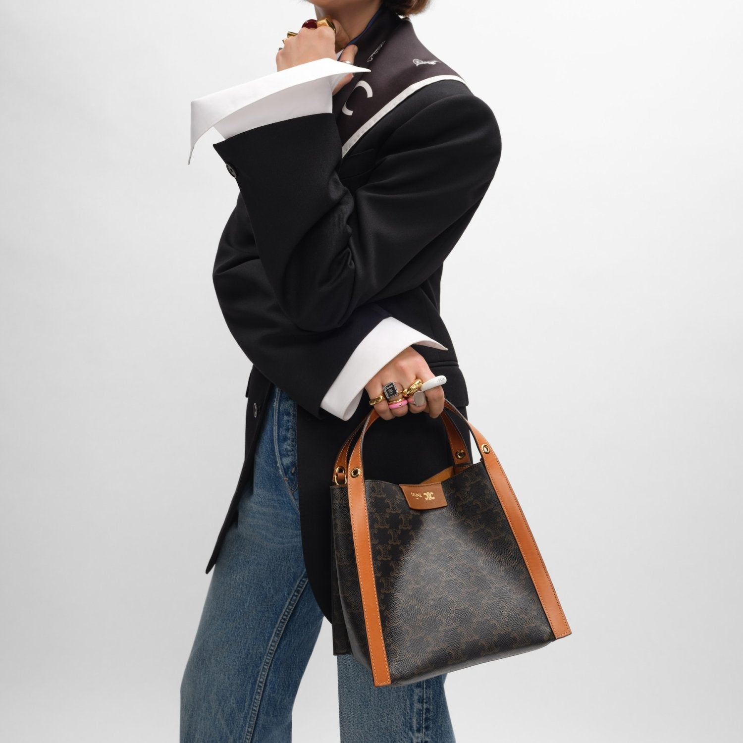 Celine Small Cube Bag in Triomphe Canvas and Natural Calfskin #377768