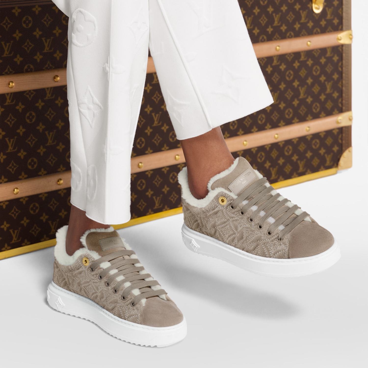 Louis Vuitton Women's Time Out Sneaker Suede Round Toe Lace-up Low-top Sneakers #333372