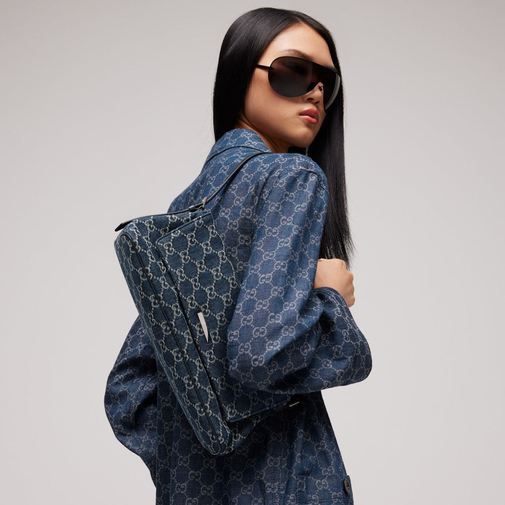 GUCCI Madison Medium Shoulder Bag in Blue GG Denim #383858