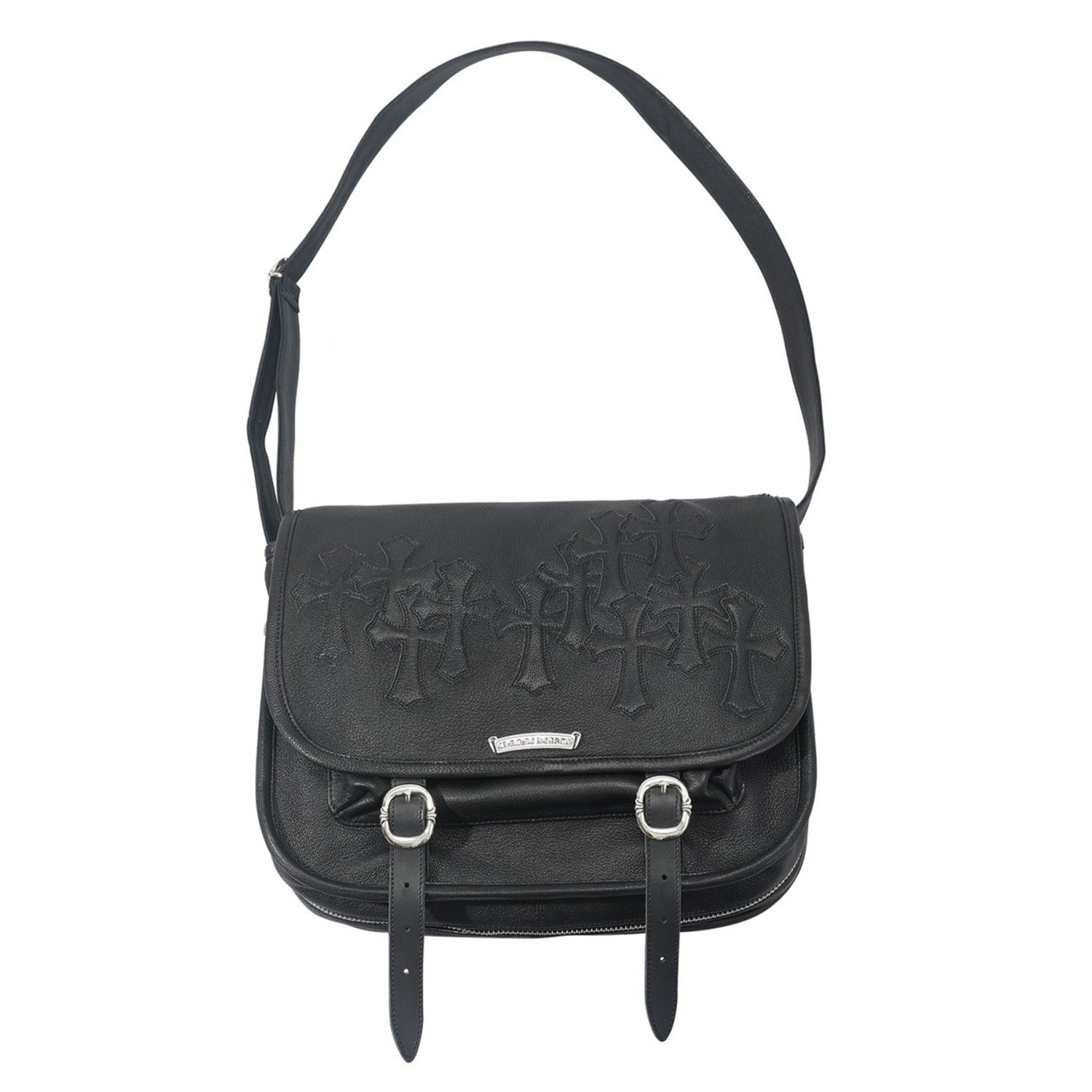 Chrome Hearts  vintage Cross-stitch Flap Shoulder Bag Messenger Style Cowhide Leather 925 Sterling Silver Hardware Total Silver Weight: Approx. 116g #81943A